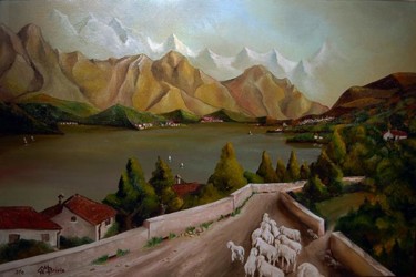 Pittura intitolato "Discesa al lago" da Cam Brivio, Opera d'arte originale, Olio