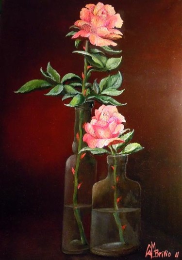 Schilderij getiteld "Rose a dicembre" door Cam Brivio, Origineel Kunstwerk, Olie