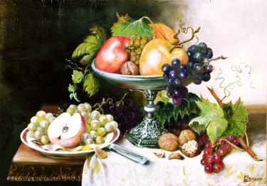 Peinture intitulée "Tavola con frutti i…" par Cam Brivio, Œuvre d'art originale, Huile