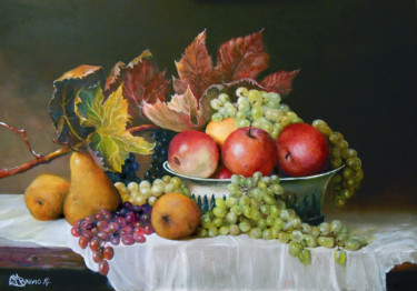 Pintura titulada "Tavola con frutti" por Cam Brivio, Obra de arte original, Oleo