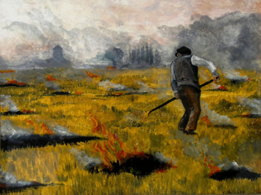 Painting titled "campi d'agosto" by Cam Brivio, Original Artwork, Tempera