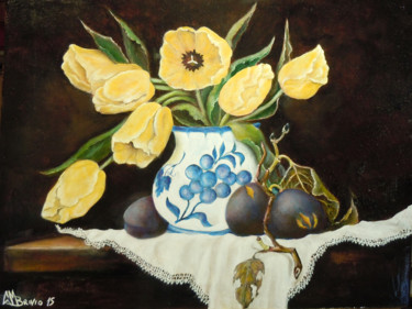Pintura intitulada "Giallo e Blu" por Cam Brivio, Obras de arte originais, Óleo