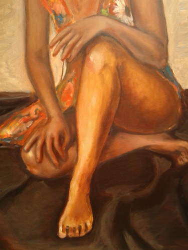 Painting titled "Mujer con vestido d…" by Camilo Flores, Original Artwork, Oil