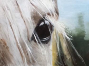 Painting titled "White Horse Eye" by Camilo Flores, Original Artwork, Oil