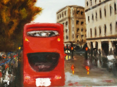 Painting titled "London Raining" by Camilo Flores, Original Artwork, Oil