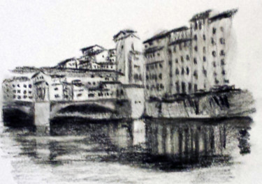 Dibujo titulada "Ponte Vecchio" por Camilo Flores, Obra de arte original, Carbón