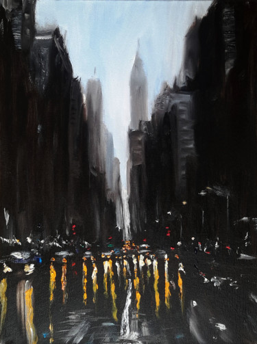 Painting titled "New York City Loghts" by Camilo Flores, Original Artwork, Oil