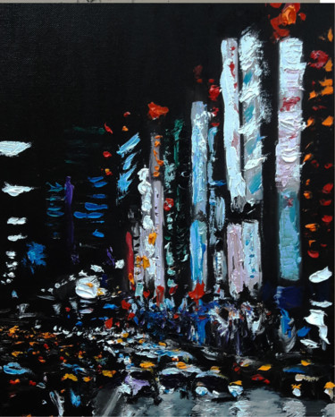 Pittura intitolato "Tokio City Lights" da Camilo Flores, Opera d'arte originale, Olio
