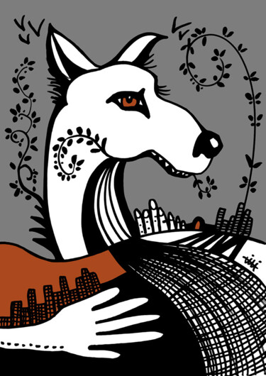Dessin intitulée "Lovely White Wolf…" par Patrice Camparmo, Œuvre d'art originale, Marqueur
