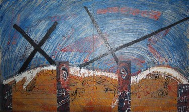 Peinture intitulée "Deux croix qui se c…" par Cams, Œuvre d'art originale