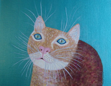 Ζωγραφική με τίτλο "Curious Cat" από Carla Dancey, Αυθεντικά έργα τέχνης, Ακρυλικό