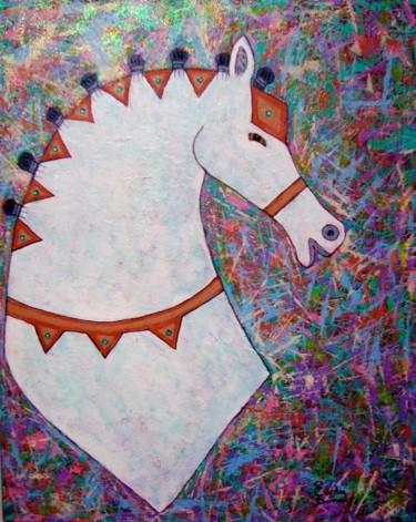 Painting titled "White Dancey Horse" by Carla Dancey, Original Artwork, Acrylic