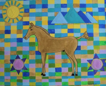 Pittura intitolato "Egyptian Horse Mosa…" da Carla Dancey, Opera d'arte originale, Acrilico