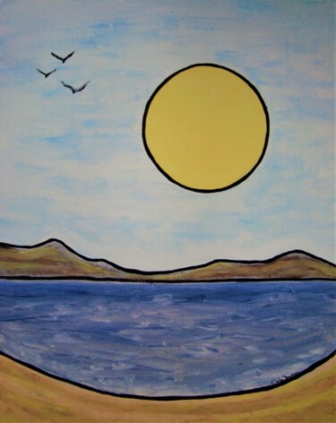 Ζωγραφική με τίτλο "Serene Lake" από Carla Dancey, Αυθεντικά έργα τέχνης, Ακρυλικό