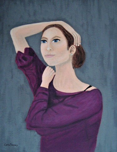Peinture intitulée "Lady In Purple Chif…" par Carla Dancey, Œuvre d'art originale, Acrylique