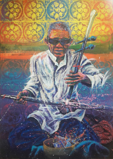 Painting titled "Joueur d'ehru" by Jean-Michel Canal, Original Artwork, Acrylic Mounted on Wood Stretcher frame