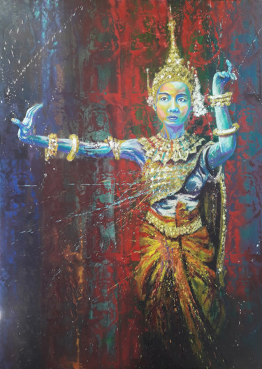 Painting titled "Apsara bleue" by Jean-Michel Canal, Original Artwork, Acrylic