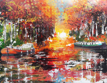 Painting titled "Canal du Midi autom…" by Jean-Michel Canal, Original Artwork, Acrylic Mounted on Wood Stretcher frame