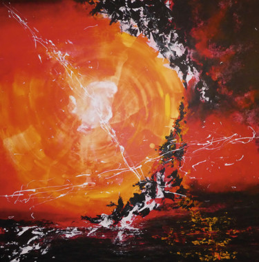 Malerei mit dem Titel "Chemtrails sun axis" von Jean-Michel Canal, Original-Kunstwerk, Acryl