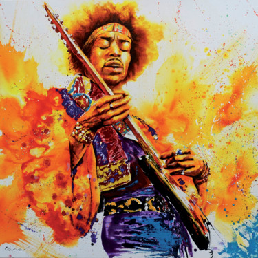 Painting titled "Jimi Hendrix" by Jean-Michel Canal, Original Artwork, Acrylic Mounted on Wood Stretcher frame
