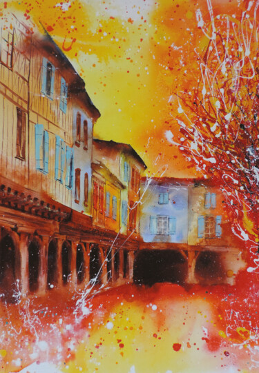 Картина под названием "Mirepoix maison des…" - Jean-Michel Canal, Подлинное произведение искусства, Акрил Установлен на Дере…