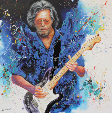 Malerei mit dem Titel "ERIC CLAPTON" von Jean-Michel Canal, Original-Kunstwerk, Acryl Auf Keilrahmen aus Holz montiert