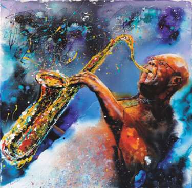 Painting titled "MANU DIBANGO" by Jean-Michel Canal, Original Artwork, Acrylic Mounted on Wood Stretcher frame