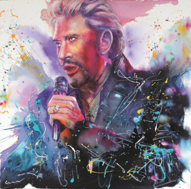Painting titled "Johnny Hallyday" by Jean-Michel Canal, Original Artwork, Acrylic Mounted on Wood Stretcher frame