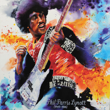 Painting titled "Phil Lynott" by Jean-Michel Canal, Original Artwork, Acrylic Mounted on Wood Stretcher frame