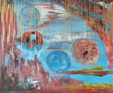 Painting titled "UNIVERS" by Maryse Houppilliart, Original Artwork, Acrylic Mounted on Wood Stretcher frame