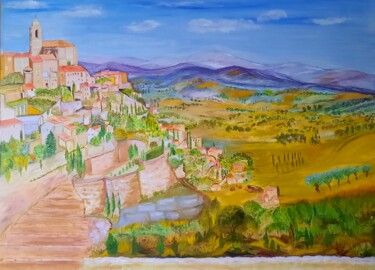 Painting titled "LUBERON" by Maryse Houppilliart, Original Artwork, Oil Mounted on Wood Stretcher frame