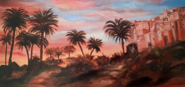 Painting titled "COUCHER DE SOLEIL E…" by Maryse Houppilliart, Original Artwork, Oil