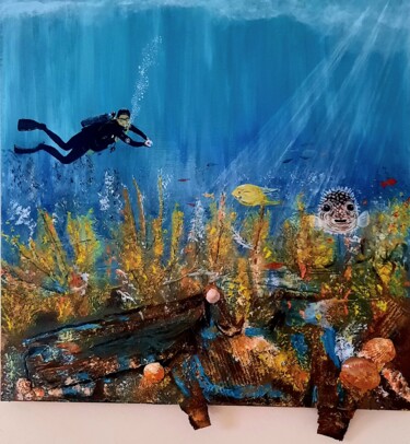 Картина под названием "L'EPAVE" - Maryse Houppilliart, Подлинное произведение искусства, Акрил Установлен на Деревянная рама…