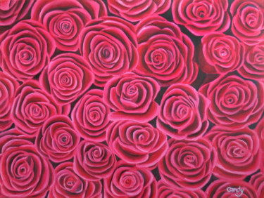 Painting titled "Love of roses" by Candy Pelletier, Original Artwork, Oil
