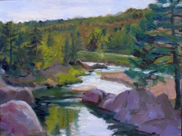 Painting titled "Spring River" by Candy Barr, Original Artwork, Oil