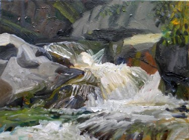 Painting titled "Waterfall" by Candy Barr, Original Artwork, Oil