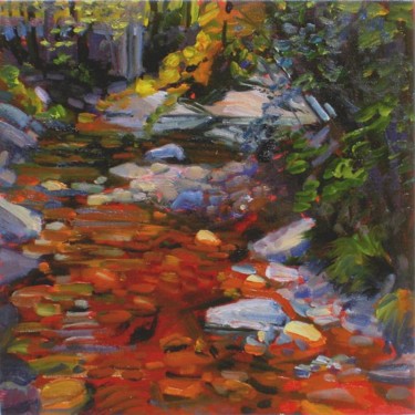 Painting titled "Red Brook" by Candy Barr, Original Artwork, Oil