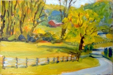 Painting titled "Fenced Road" by Candy Barr, Original Artwork