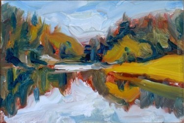 Painting titled "Wadsworth Pond" by Candy Barr, Original Artwork