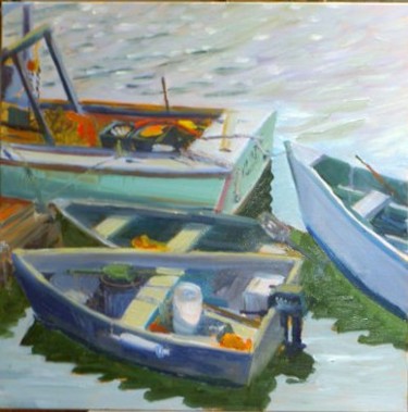 Painting titled "Mess of Boats" by Candy Barr, Original Artwork, Oil