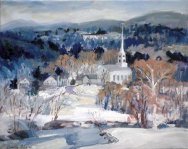 Painting titled "Stowe in Winter" by Candy Barr, Original Artwork, Oil