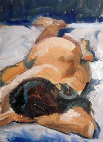 Painting titled "Reclining Nude" by Candy Barr, Original Artwork, Oil