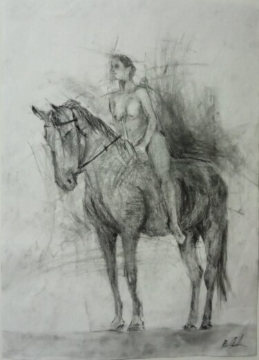 "At ve Kadın" başlıklı Resim Caner Ünlü tarafından, Orijinal sanat, Karakalem