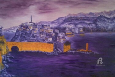 Pintura intitulada "AMASRA  DİREKLİ  KA…" por Canip Safranbolulu, Obras de arte originais, Óleo