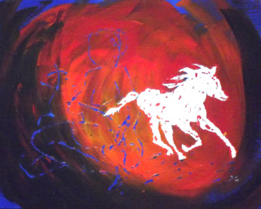 Peinture intitulée "le cheval de feu" par Nonna, Œuvre d'art originale, Acrylique