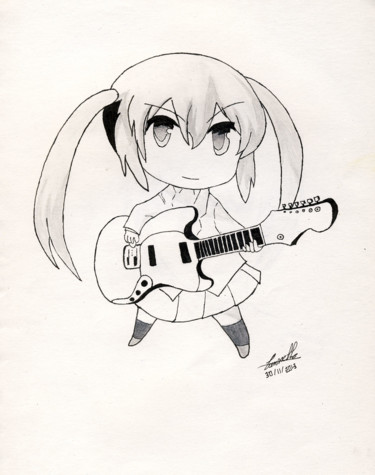 Drawing titled "Chibi avec une guit…" by Cannelle Robert, Original Artwork, Other