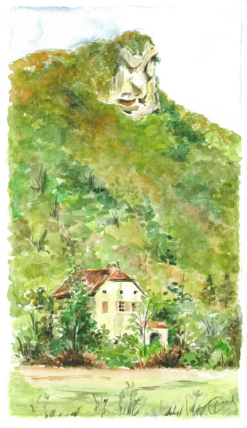 Malerei mit dem Titel "Les granges" von Catherine Legrand, Original-Kunstwerk, Aquarell