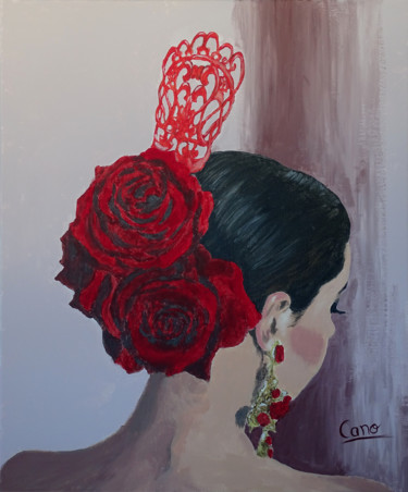 Peinture intitulée "Rosas y Peineta" par Cano, Œuvre d'art originale, Acrylique
