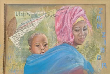 Peinture intitulée "Femme Enfant à Zanz…" par Chantal Moisy (ChanTou), Œuvre d'art originale, Aquarelle Monté sur artwork_ca…