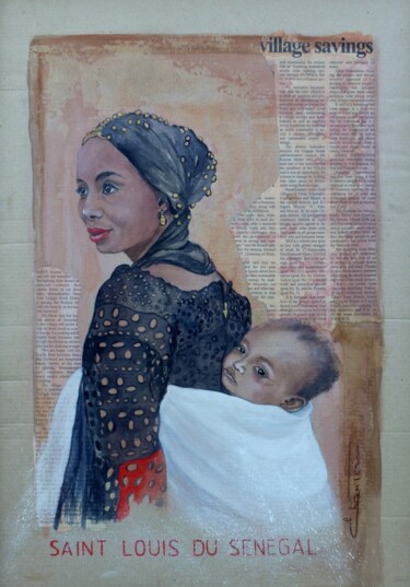Pittura intitolato "Femme Enfant au Sén…" da Chantal Moisy (ChanTou), Opera d'arte originale, Acquarello Montato su artwork_…